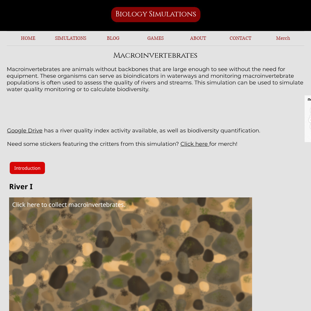 Biology Simulations: Macroinvertebrates Interactive