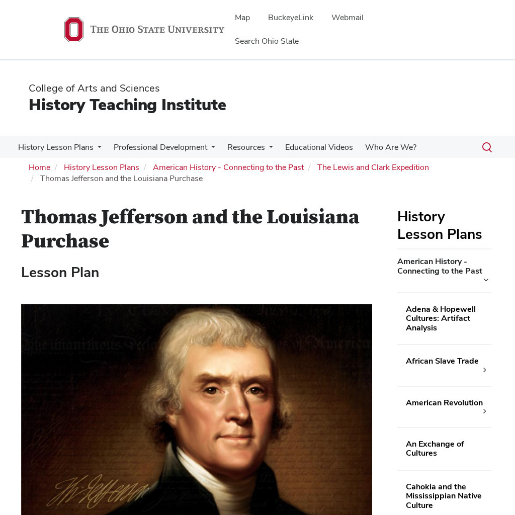 Osu History Teaching Institute: Thomas Jefferson and the Louisiana Purchase Lesson Plan