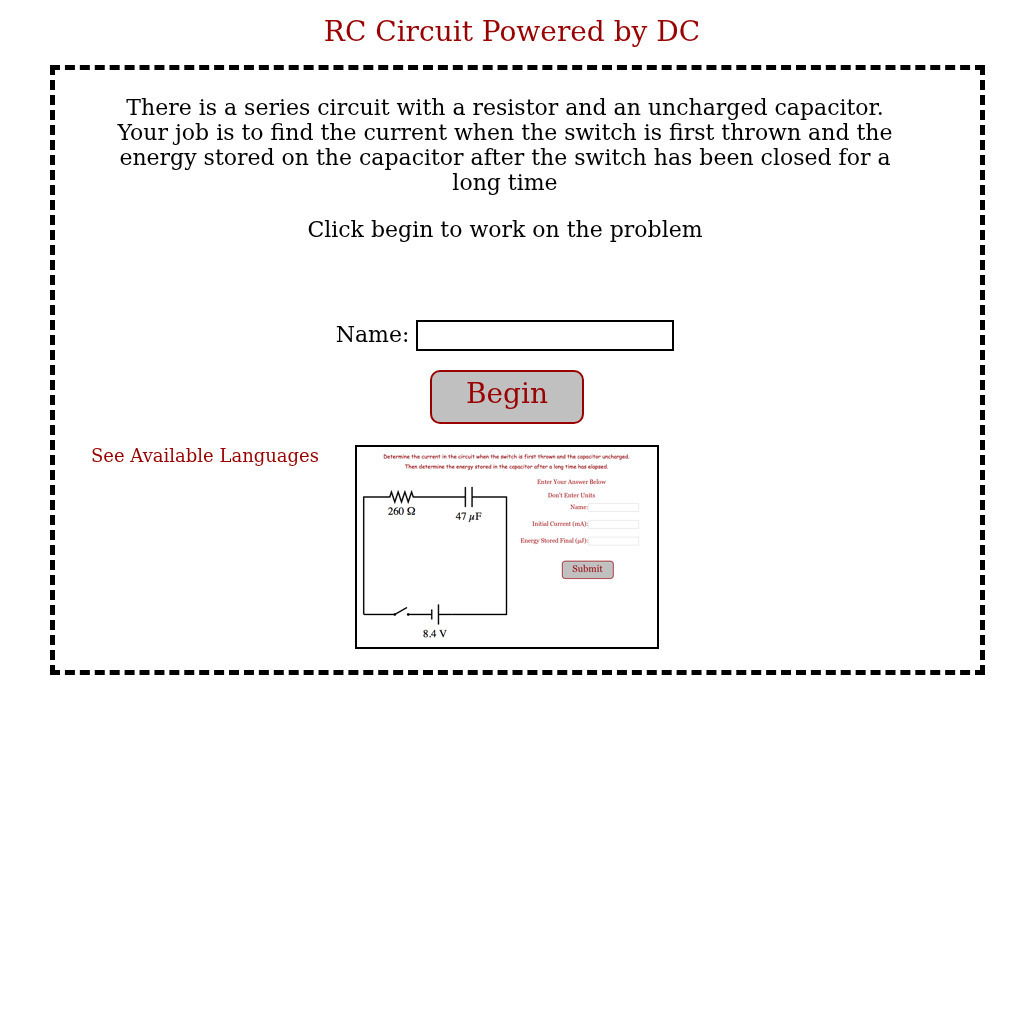 Physics Aviary: Practice Problems: Rc in Dc Problem Assessment
