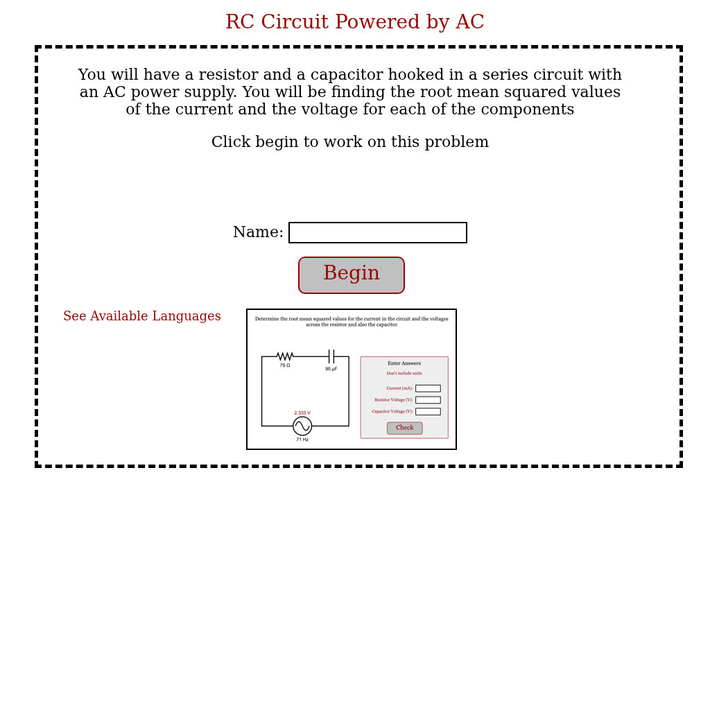 Physics Aviary: Practice Problems: Rc in Ac Problem Assessment