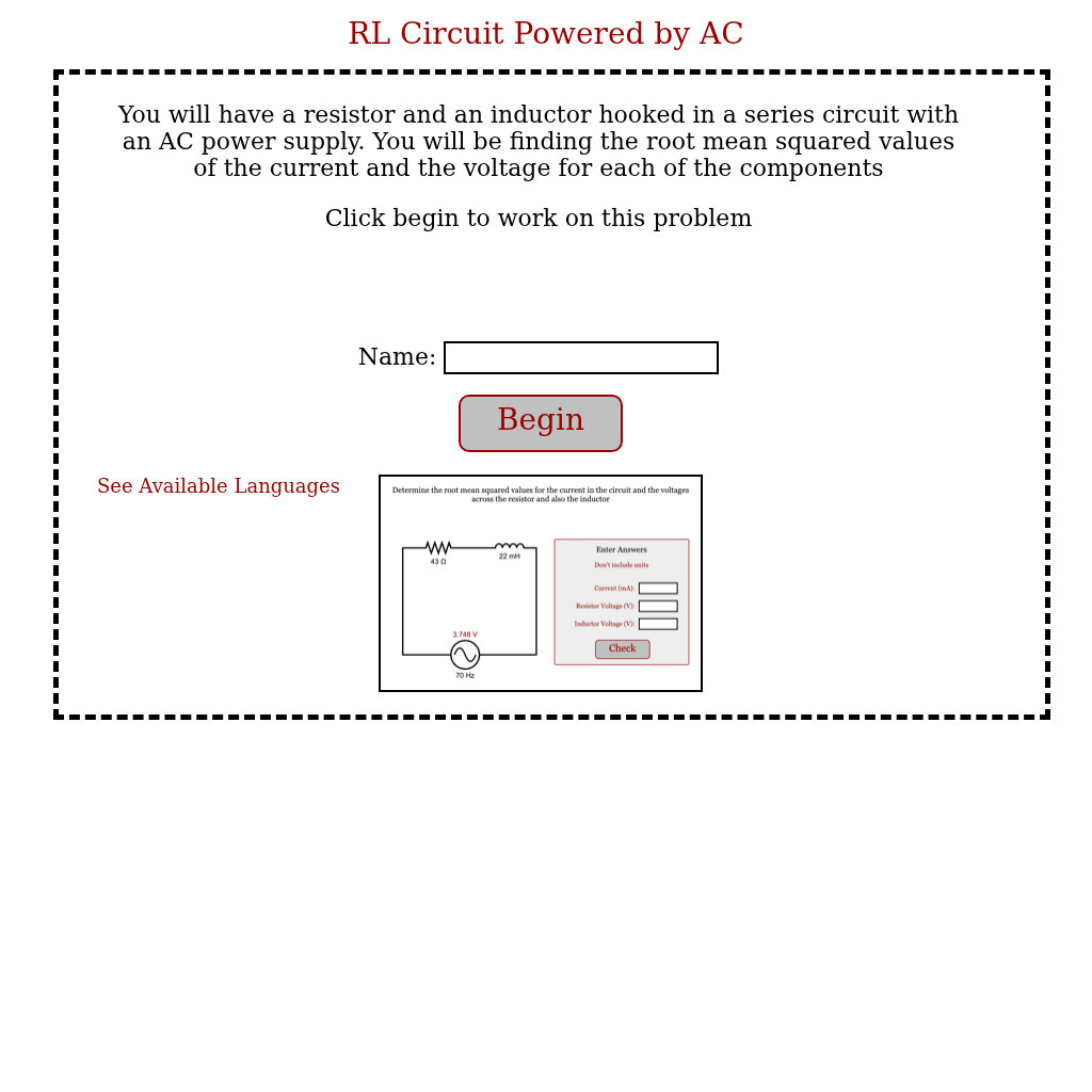 Physics Aviary: Practice Problems: Rl in Ac Problem Assessment