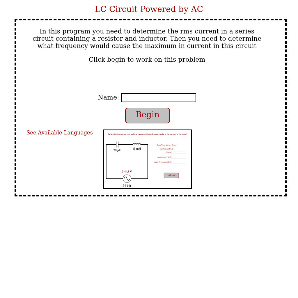 Physics Aviary: Practice Problems: Lc in Ac Problem Assessment