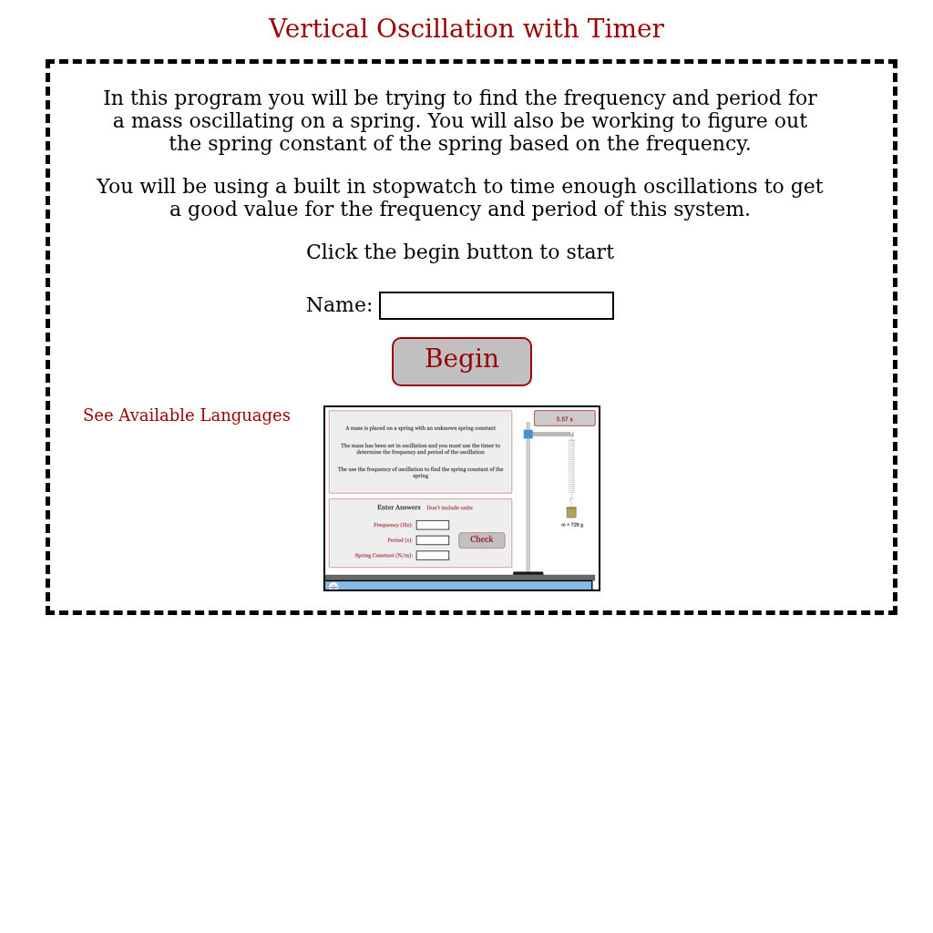 Physics Aviary: Practice Problems: Timed Vertical Oscillation Problem Assessment
