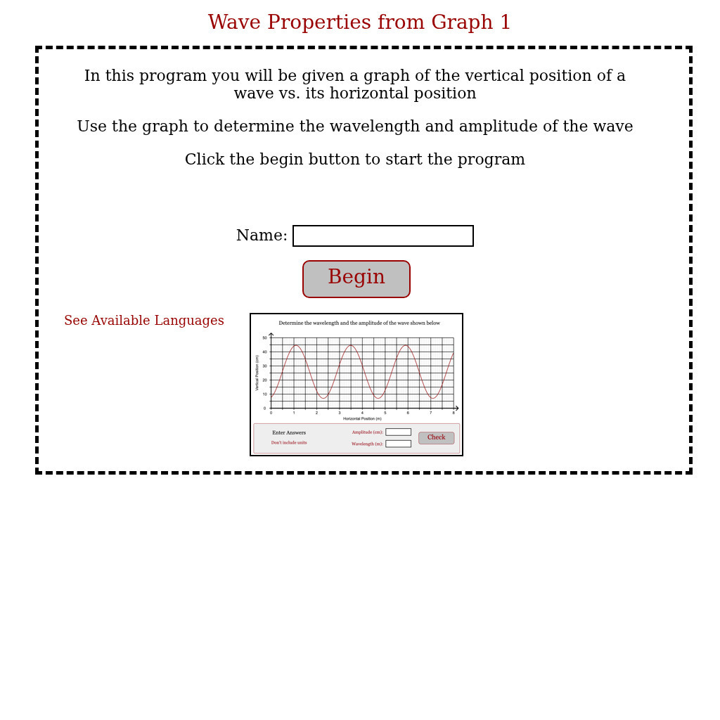 Physics Aviary: Practice Problems: Wave Properties From Graph 1 Assessment