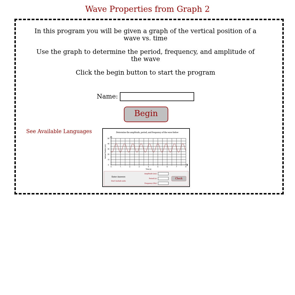 Physics Aviary: Practice Problems: Wave Properties From Graph 2 Assessment