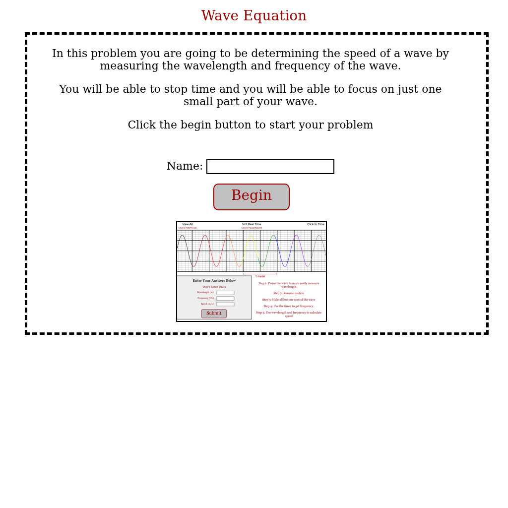 Physics Aviary: Practice Problems: Wave Equation Assessment