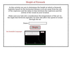 Physics Aviary: Practice Problems: Height of a Firework Assessment