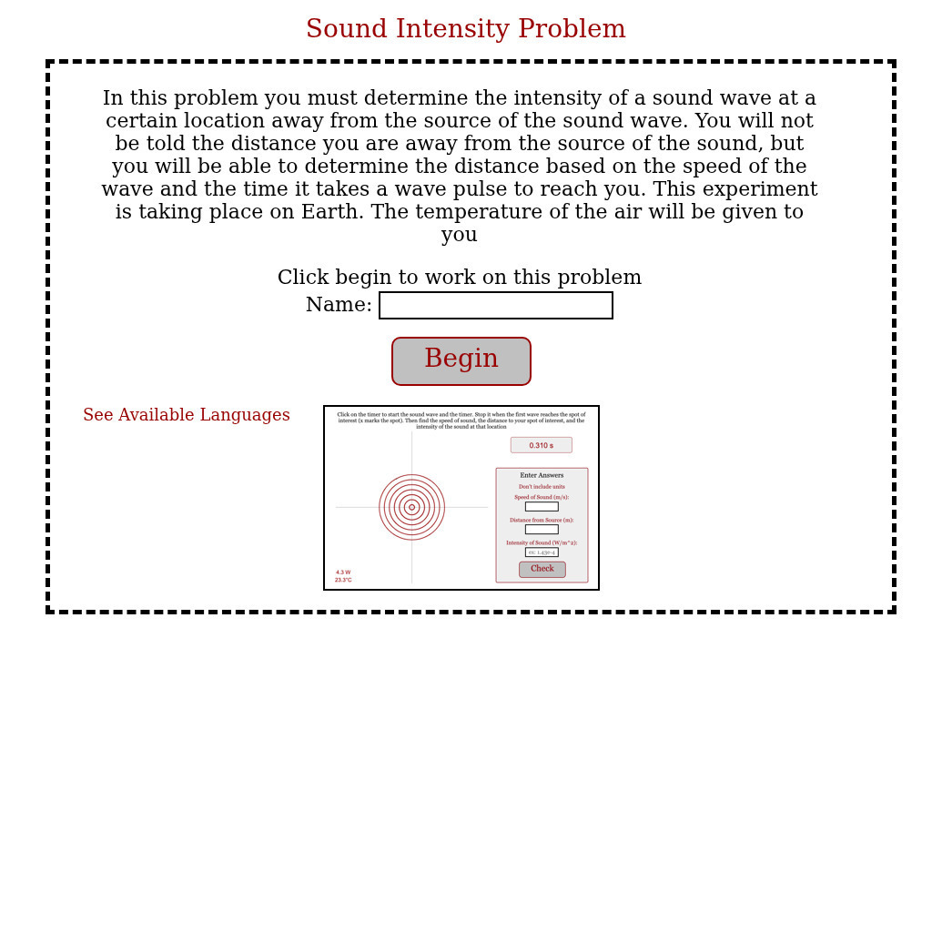 Physics Aviary: Practice Problems: Sound Intensity Problem Assessment