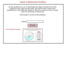 Physics Aviary: Practice Problems: Index of Refraction Problem Assessment