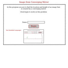 Physics Aviary: Practice Problems: Image From Converging Mirror 1 Assessment
