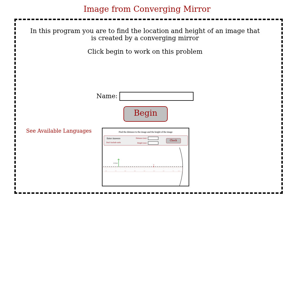 Physics Aviary: Practice Problems: Image From Converging Mirror 1 Assessment