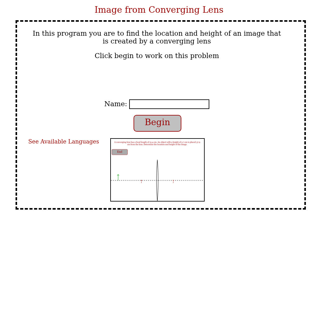 Physics Aviary: Practice Problems: Image From Converging Lens 1 Assessment