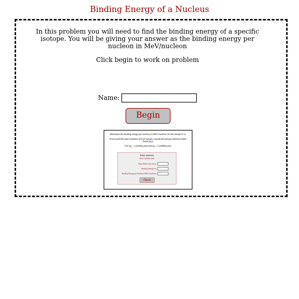 Physics Aviary: Practice Problems: Binding Energy of a Nucleus Assessment