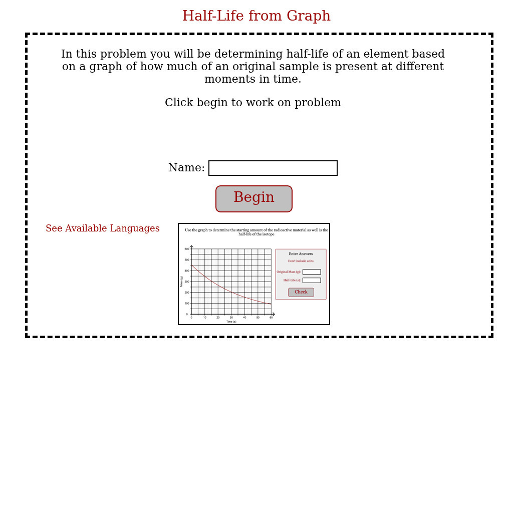 Physics Aviary: Practice Problems: Half Life From Graph Assessment