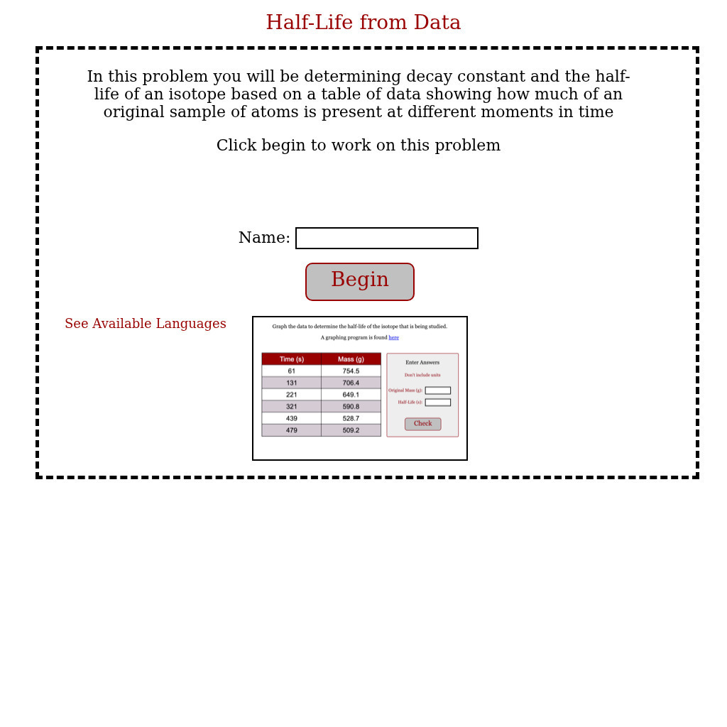 Physics Aviary: Practice Problems: Half Life From Data Assessment