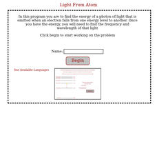 Physics Aviary: Practice Problems: Light From Atom Assessment