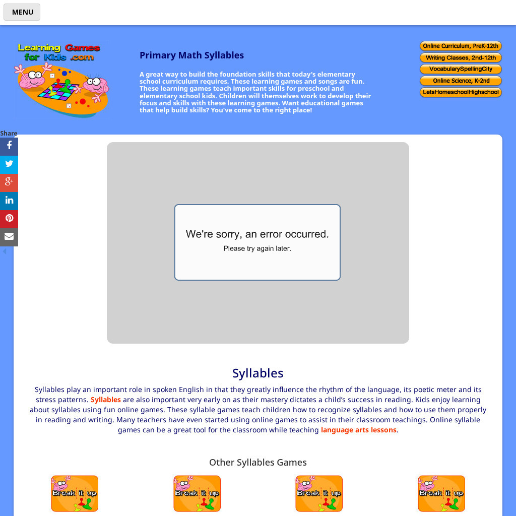 Learning Games for Kids: Silly Bulls: Vocabulary Syllables for Primary Math Interactive