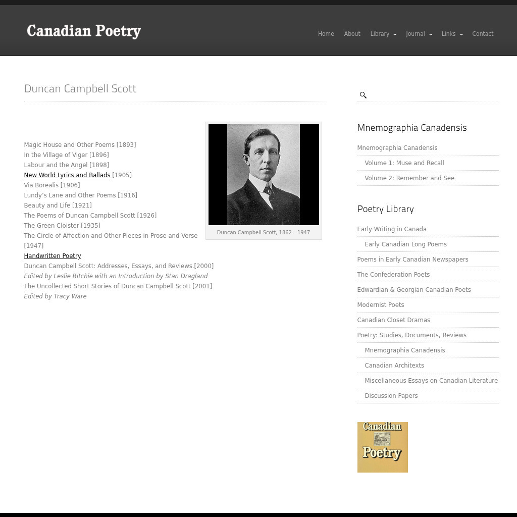 The Confederation Poets: Duncan Campbell Scott (1862 1947) Activity