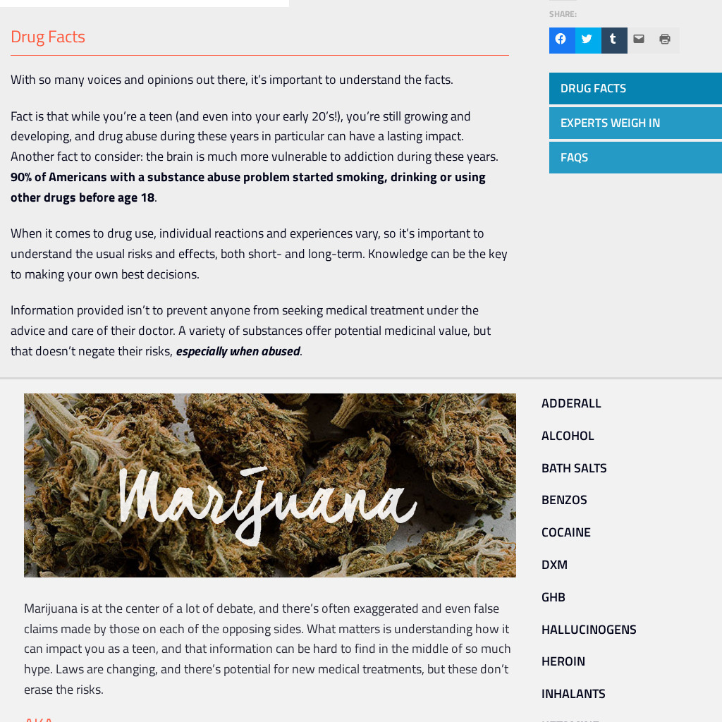 National Youth Anti Drug Media Campaign: Above the Influence: Marijuana Facts Handout