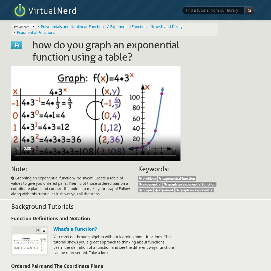 Virtual Nerd: How Do You Graph an Exponential Function Using a Table? Instructional Video