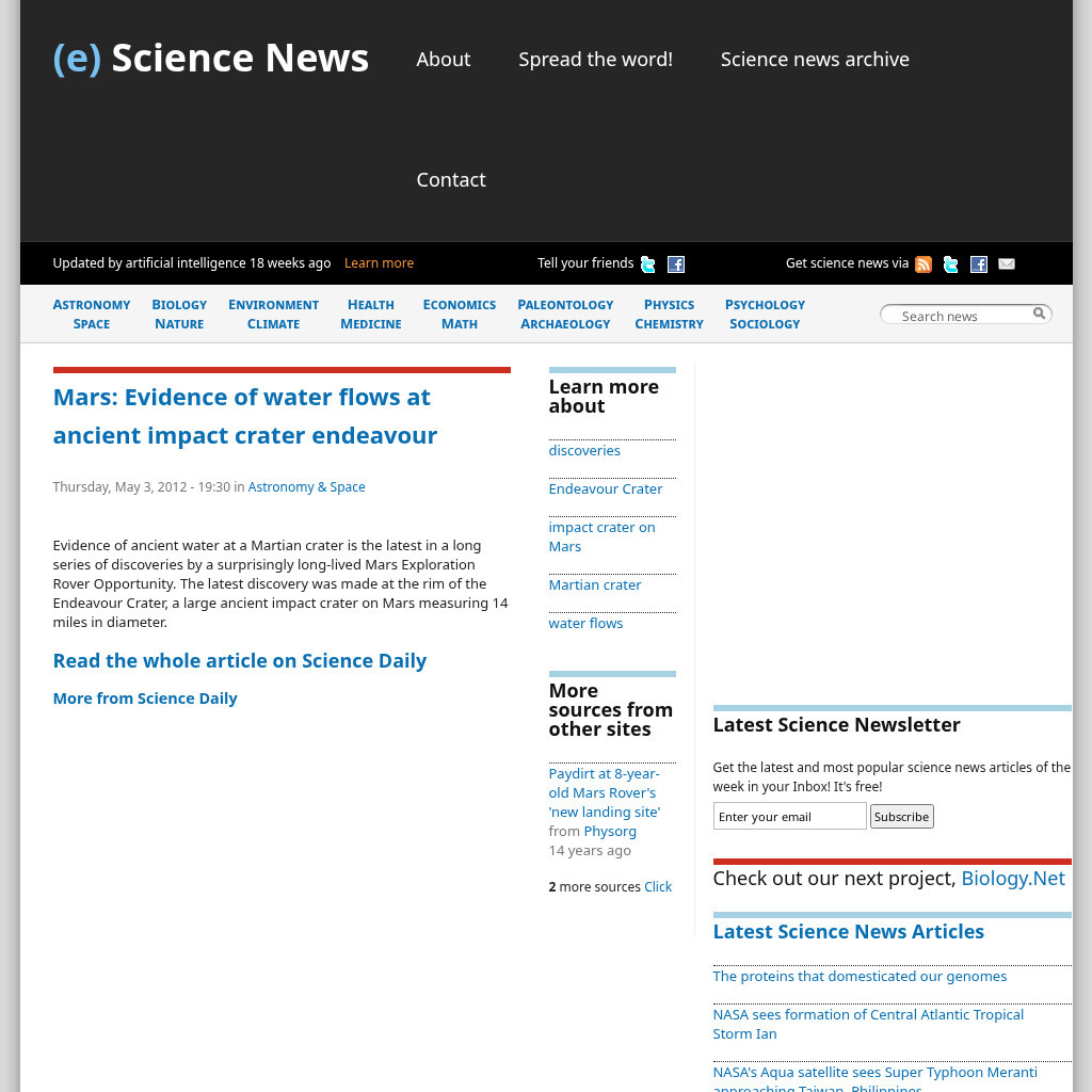 News in Science: Evidence of Water Flows on Mars Website