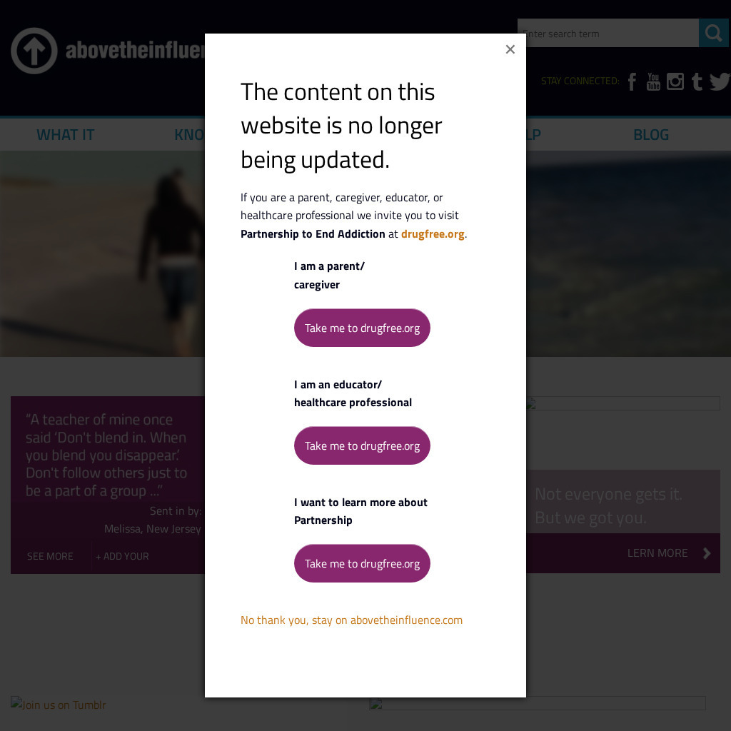 National Youth Anti Drug Media Campaign: Above the Influence Website