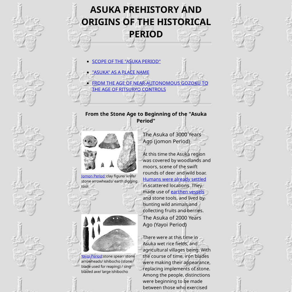 Asuka Prehistory and Origins of the Historical Period Website
