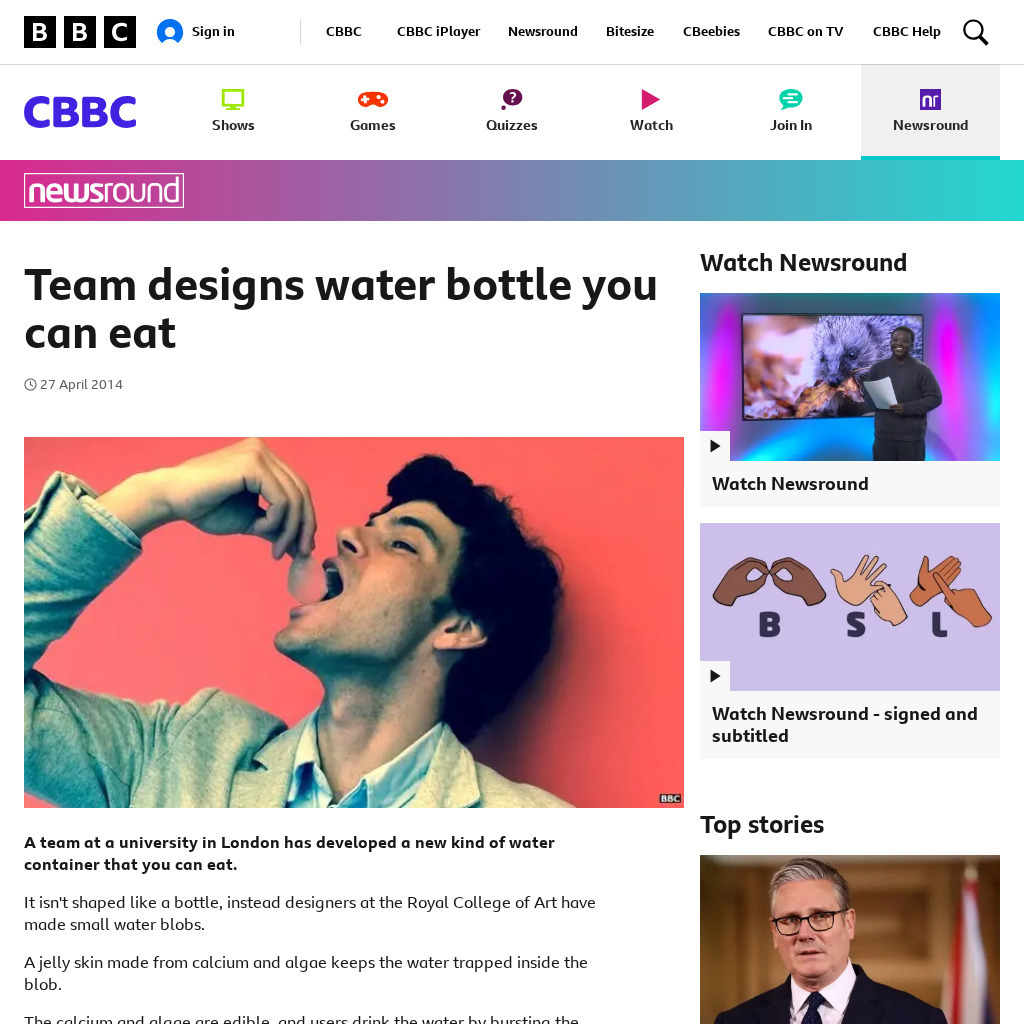 Bbc Newsround: Week of 5 5 14: Team Design Water Bottle You Can Eat Article