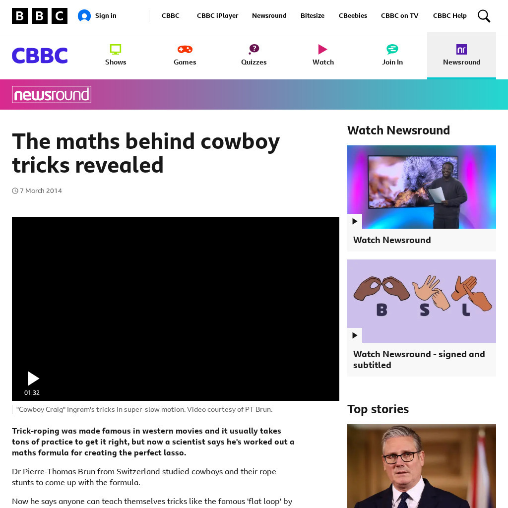Bbc Newsround: Week of 3 10 14: The Maths Behind Cowboy Tricks Revealed Article