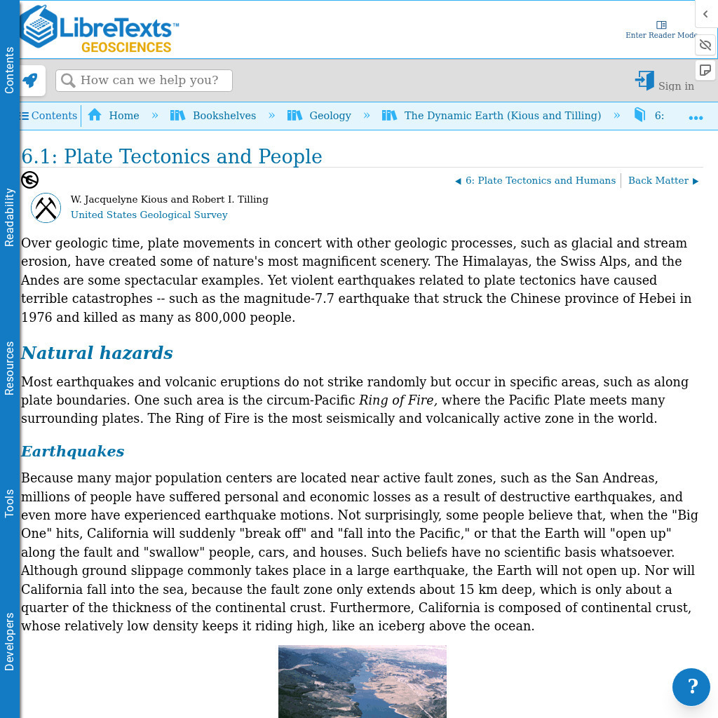 Libre Text: Plate Tectonics and People eBook