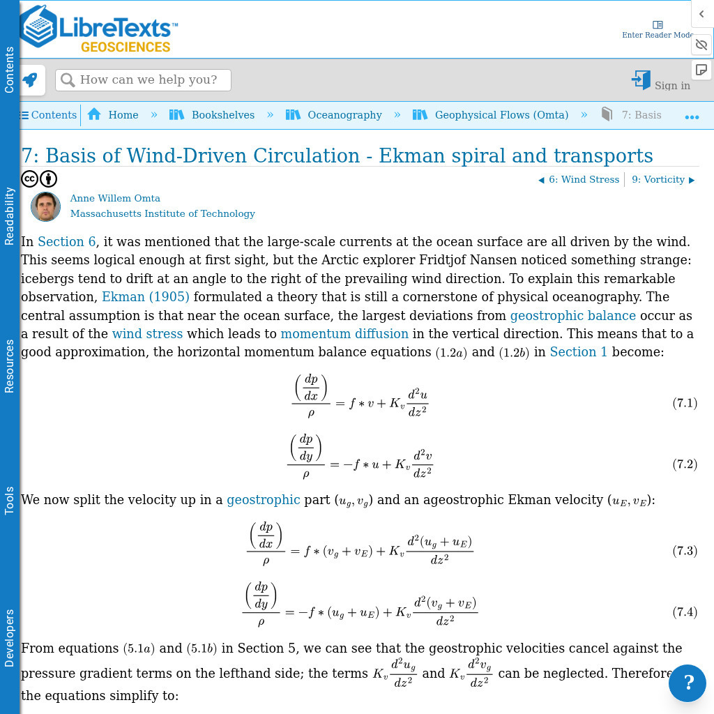 Libre Text: Ekman Spiral and Transports eBook