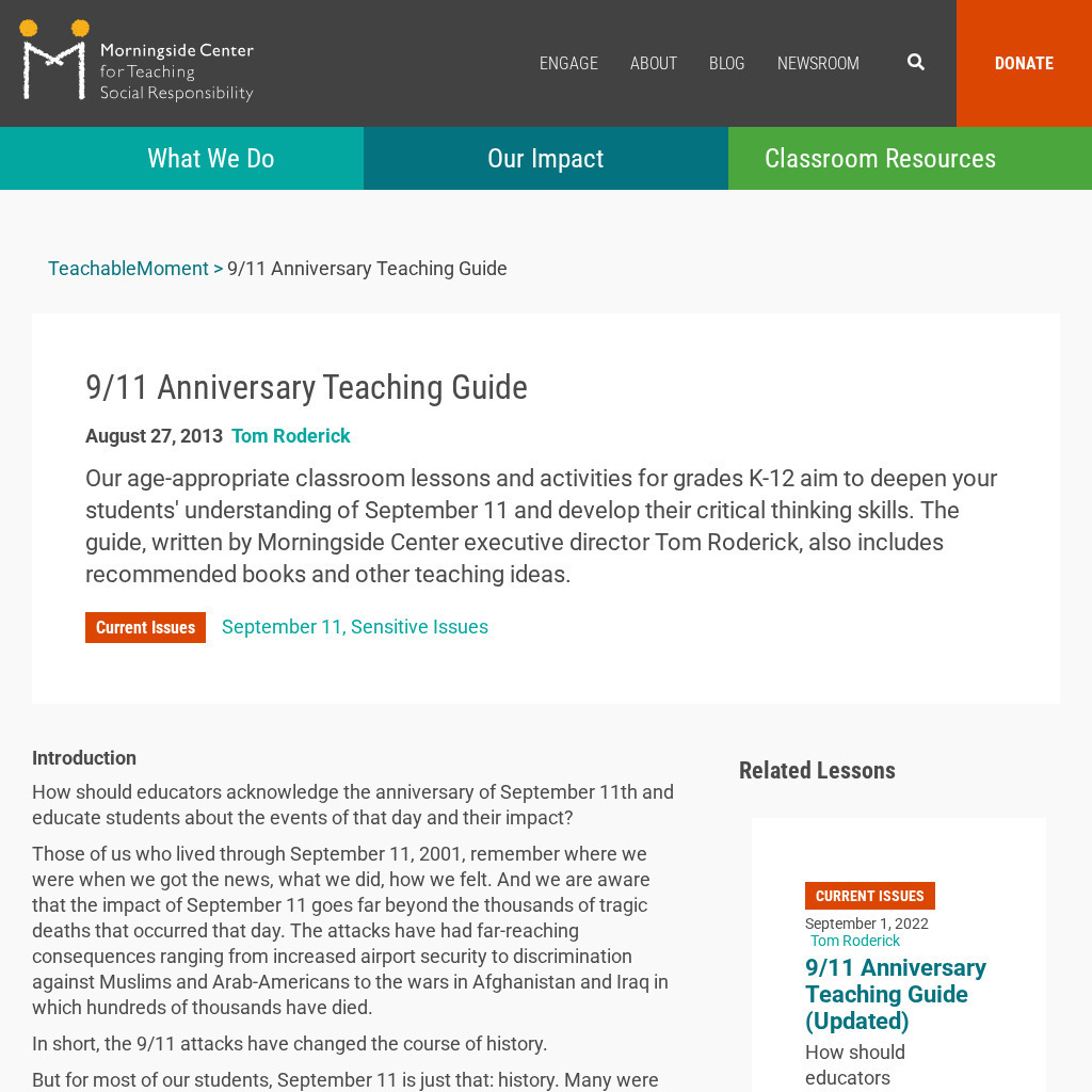 Teachable Moment: 9/11 Anniversary Teaching Guide Lesson Plan
