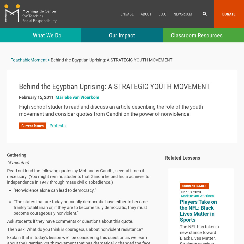 Teachable Moment: Behind the Egyptian Uprising: A Strategic Youth Movement Lesson Plan