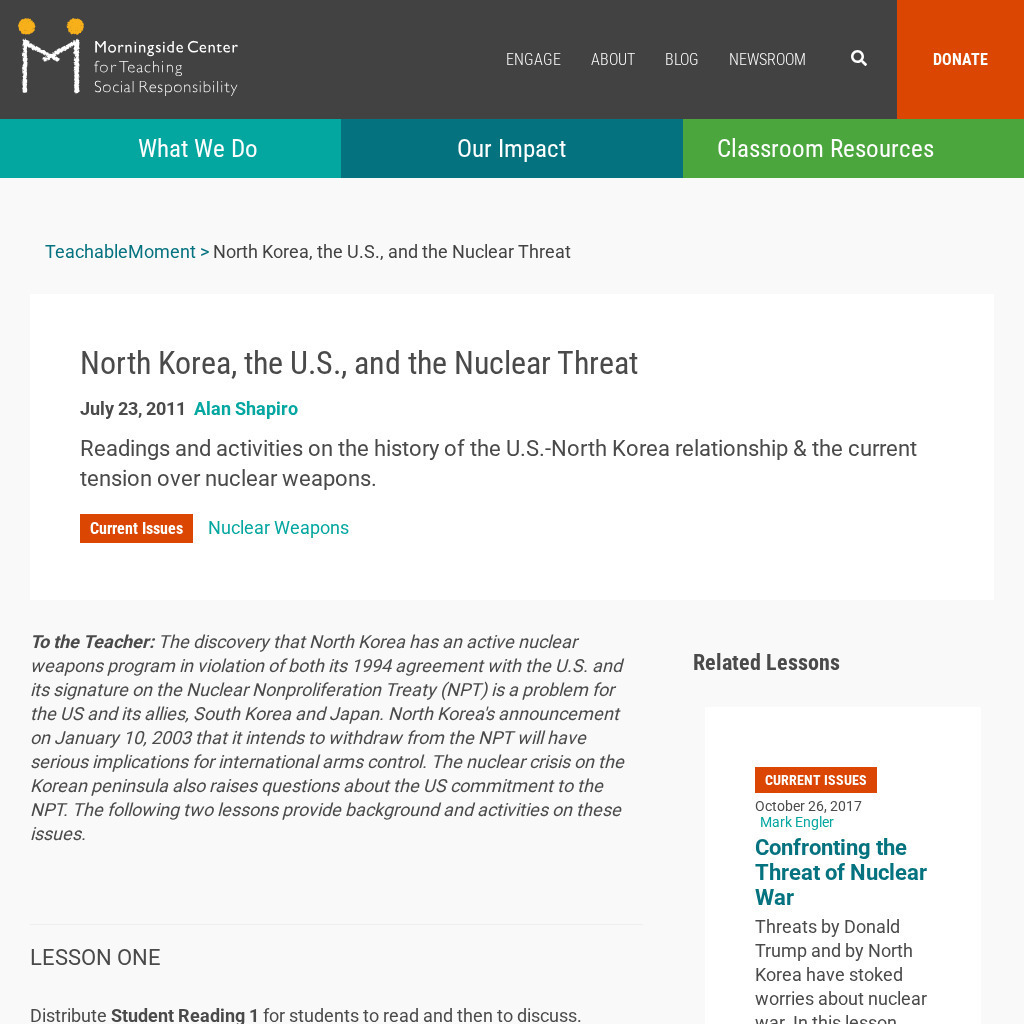 Teaching Social Responsibility: Teachable Moment: North Korea Lesson Plan