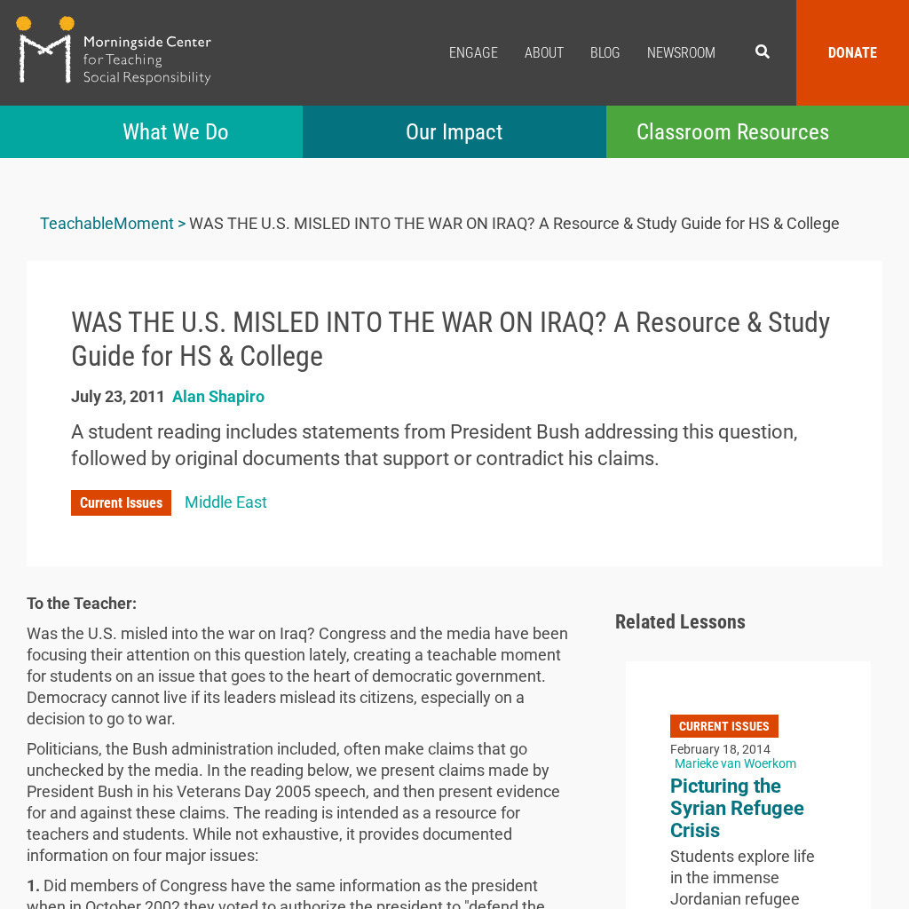 Teaching Social Responsibility: Teachable Moment.: u.s. And Iraq War Lesson Plan