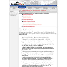 Sask Net Work: General Interview Skills Handout