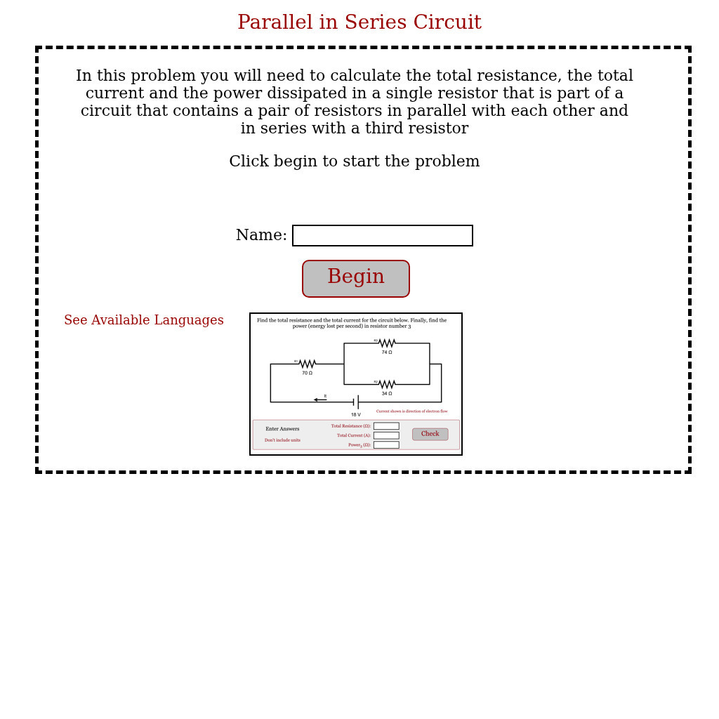 Physics Aviary: Practice Problems: Parallel in a Series Circuit Assessment
