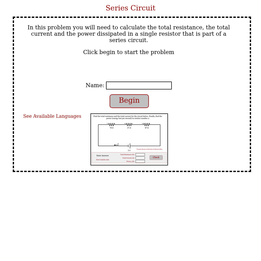 Physics Aviary: Practice Problems: Series Circuit Assessment