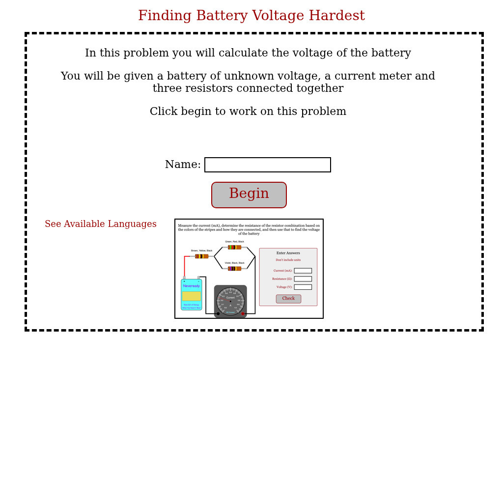 Physics Aviary: Practice Problems: Finding Battery Voltage Hardest Assessment