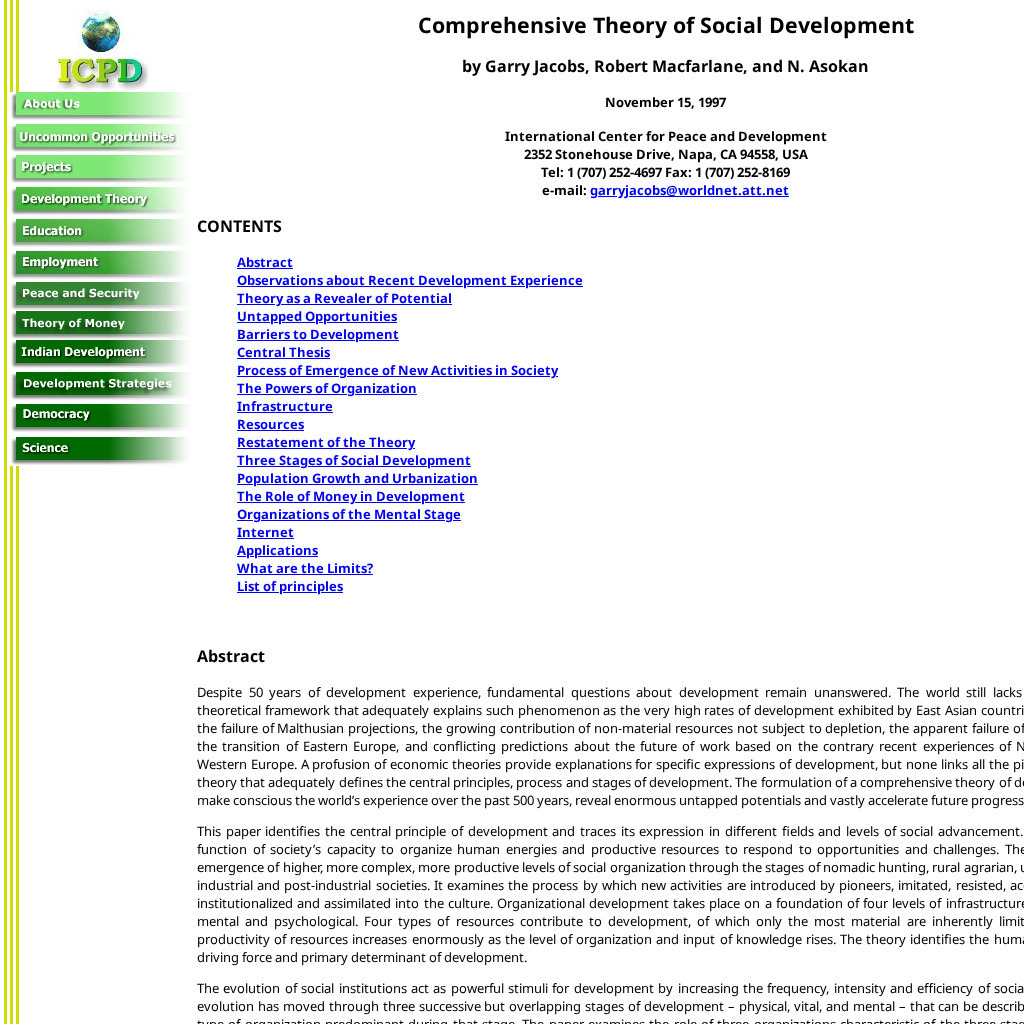Icpd: Comprehensive Theory of Social Development Article