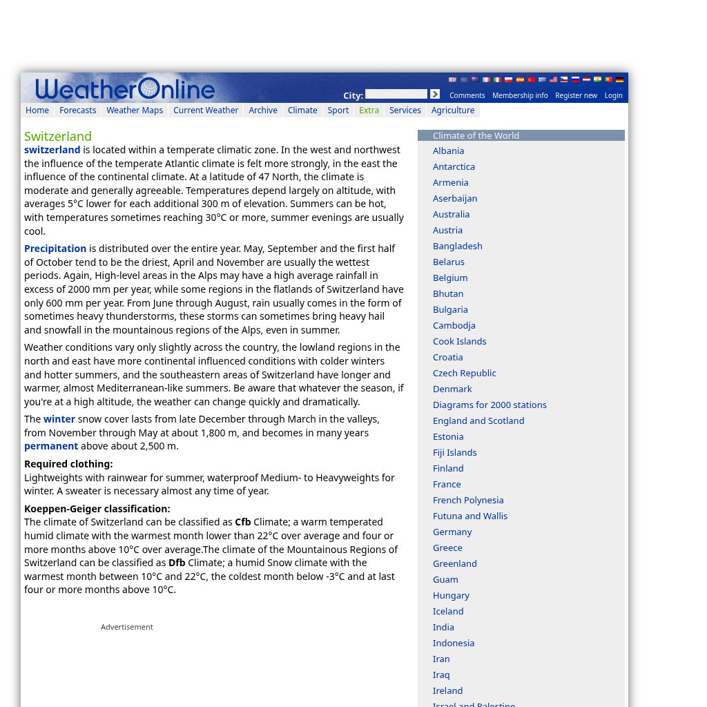 Weather Online: Climates of the World: Switzerland Activity