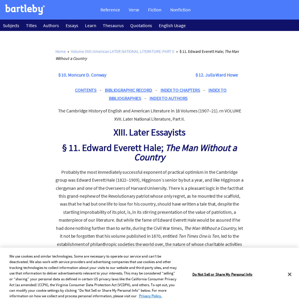 Bartleby.com: Cambridge History of Eng and Am Lit: Edward Everett Hale Handout