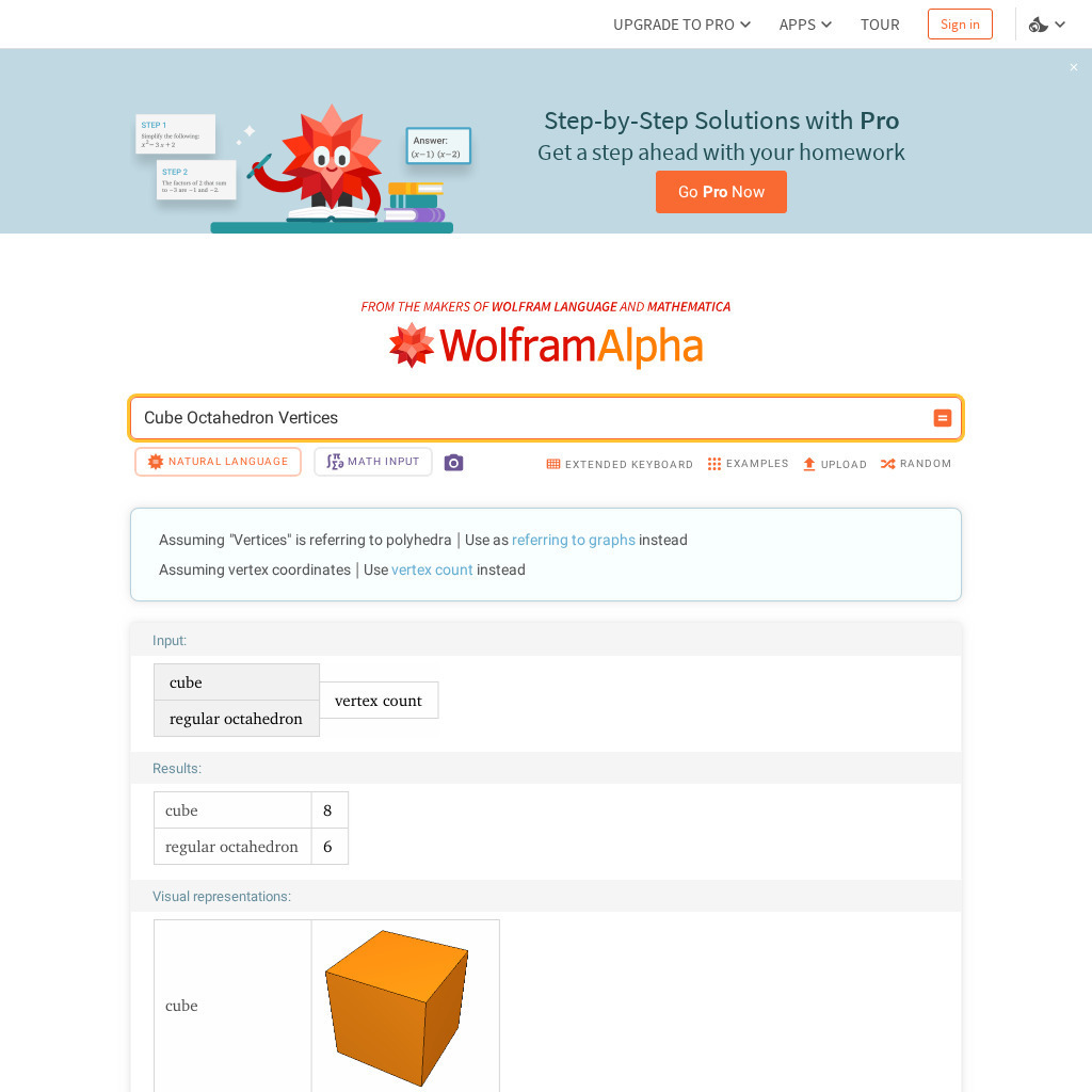 Wolfram Alpha: Cube Octahedron Vertices Activity
