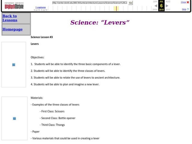 Levers Lesson Plan