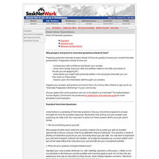 Sask Net Work: Interview Questions: Kinds of Interview Questions Handout