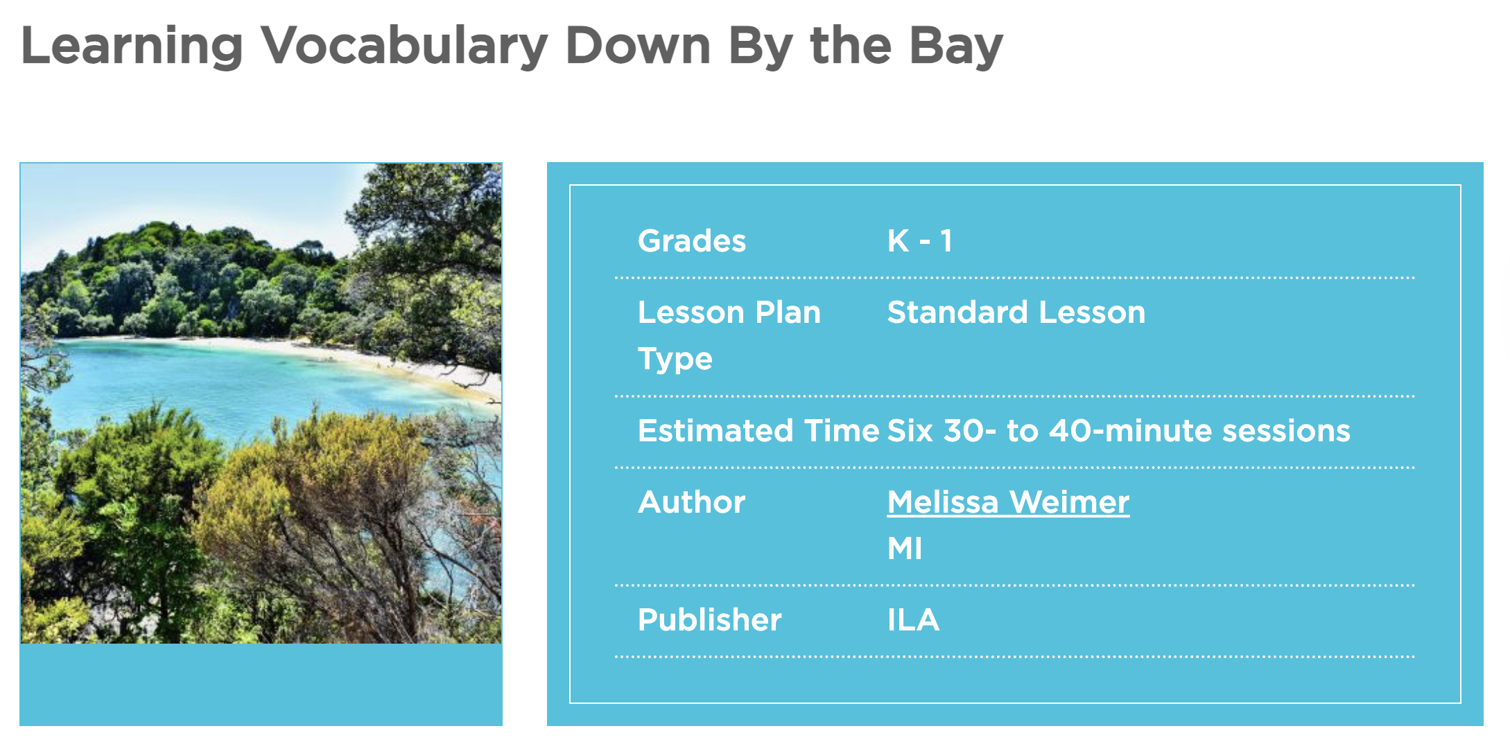 Learning Vocabulary Down By The Bay Lesson Plan