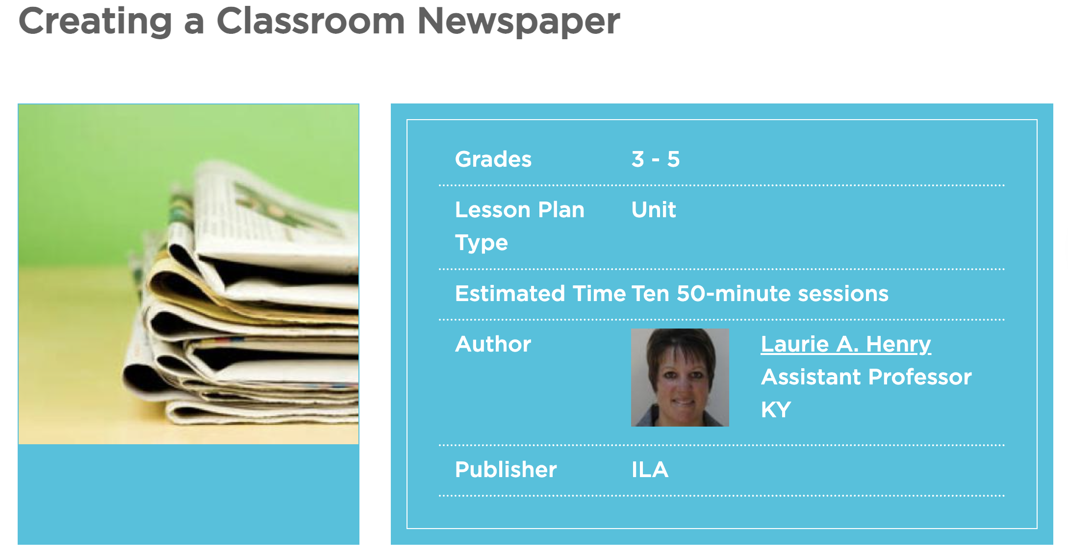 Creating A Classroom Newspaper Unit Plan