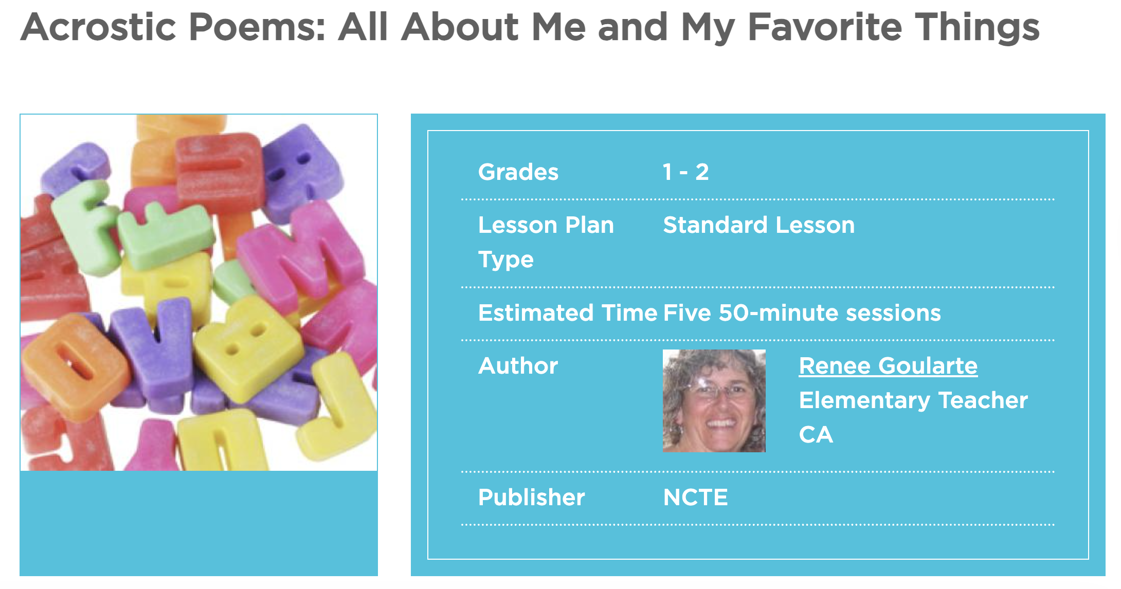 Acrostic Poems: All About Me and My Favorite Things Lesson Plan