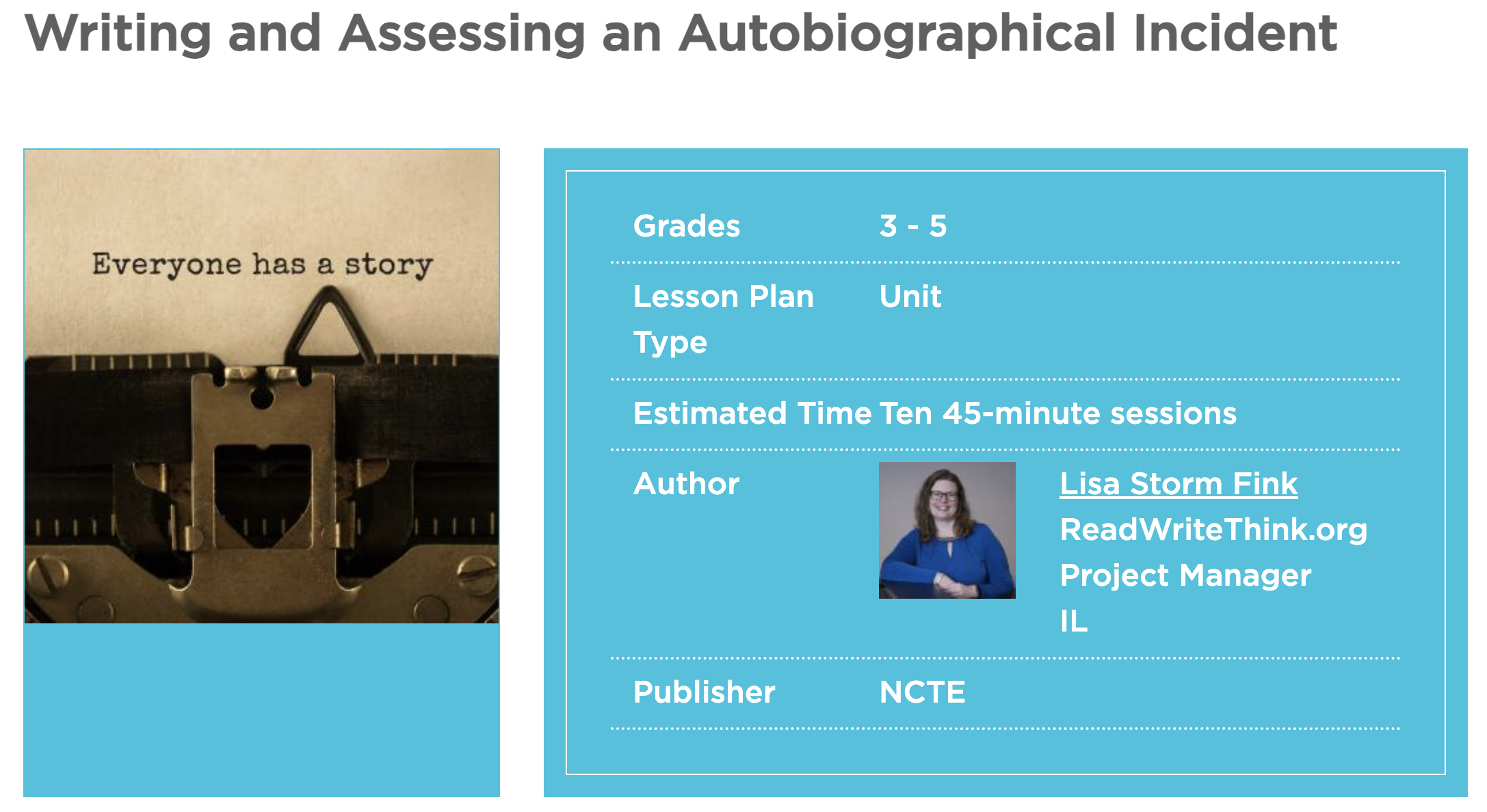Writing and Assessing An Autobiographical Incident Unit Plan