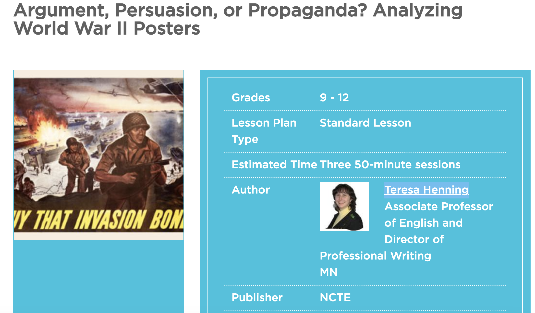 Argument, Persuasion, or Propaganda? Analyzing World War II Posters Lesson Plan